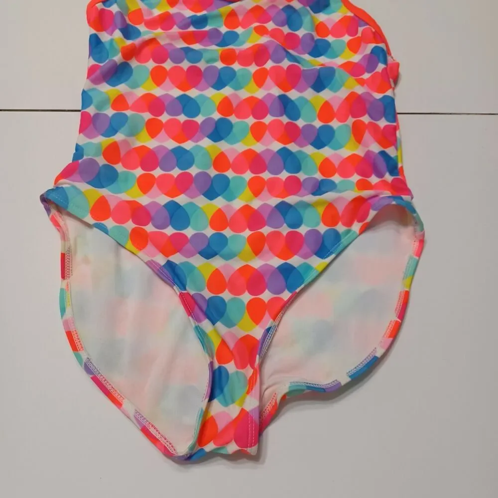 Wonder Nation Swimsuit Girls‎ 14 Polka Dot Blue White Hearts One Piece Swimwear